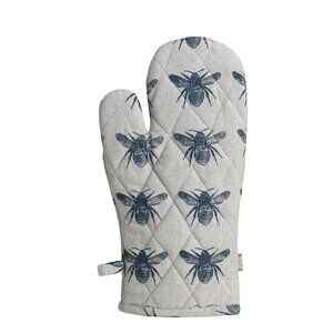 Oven Glove and Tea Towel Set in Honey Bee Print Prussian Blue